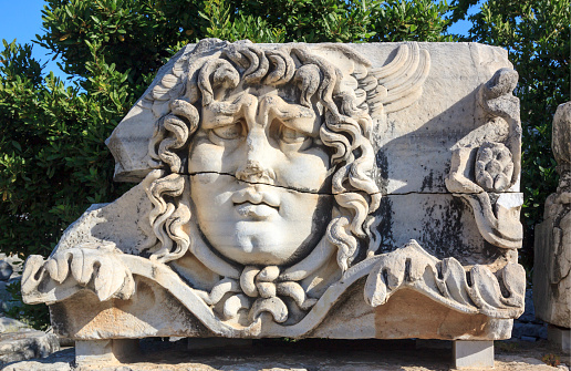 Medusa was a monster, with living snakes in place of hair. Gazing directly into her eyes would turn onlookers to stone