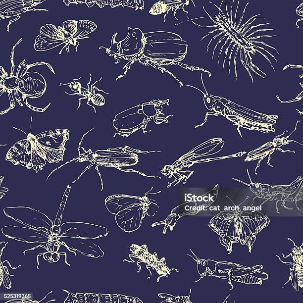 Patterned Insect Drawing Seamless Pattern With Line Drawing Insects Stock Illustration ...