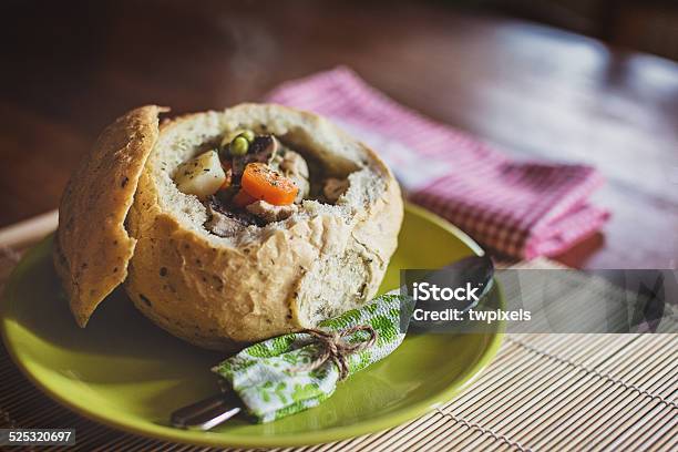 Stew Soup In Bread Loaf Stock Photo - Download Image Now - Back Lit, Carrot, Close-up