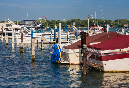 South Detroit river boat marina near Lake Erie