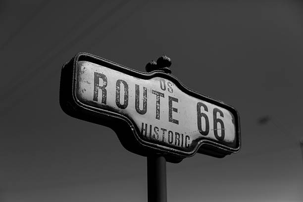 istock US Route 66 Sign - Black and White 525323351