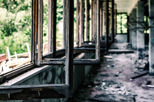 destroyed building interior in the ghost town of Consonno