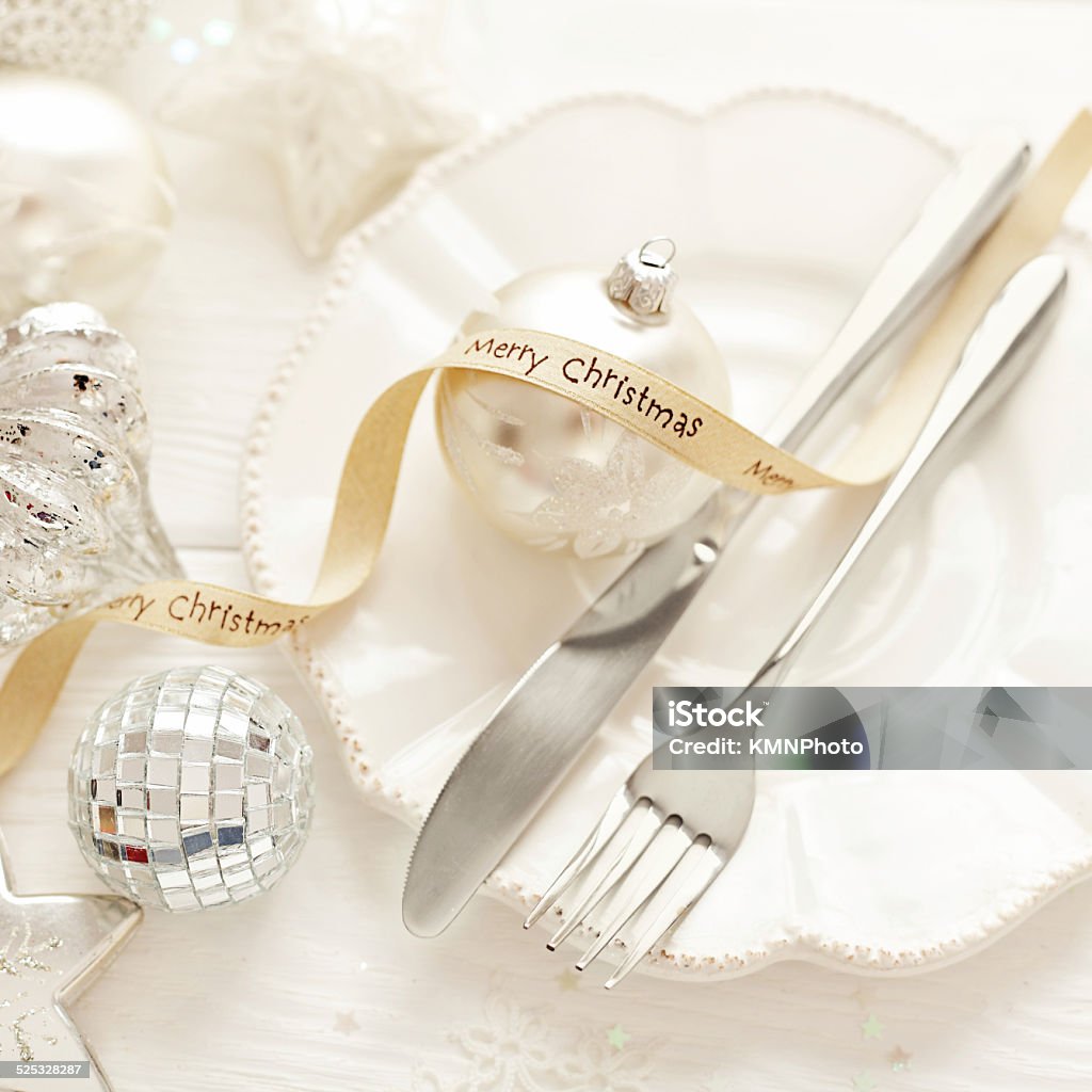 christmas table setting christmas place setting with elegance christmas ornaments Celebration Stock Photo