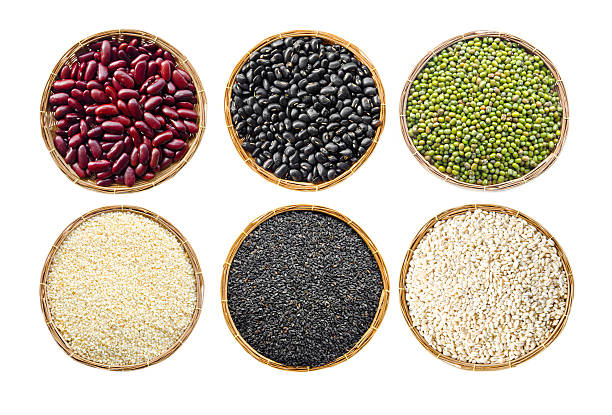 istock cereals seeds beans in weave basket. 525328501