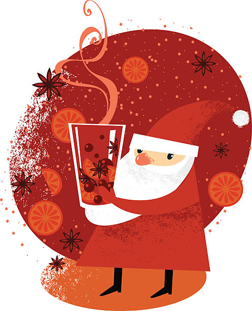 ilustrações de stock, clip art, desenhos animados e ícones de santa com vinho quente - orange portion vector textured