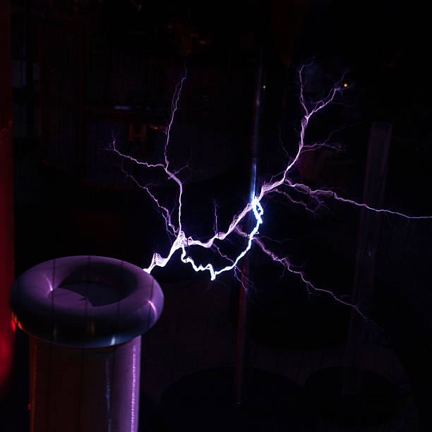 Tesla coil with electrical sparks stock photo