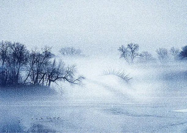 Vector illustration of Foggy Lake Montage