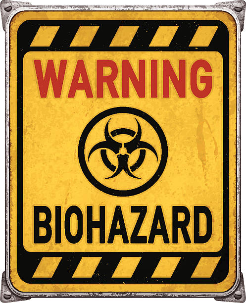 ilustrações, clipart, desenhos animados e ícones de resistiu a placa de aviso amarelo com symbol_vector de resíduos biológicos metal - toxic waste biochemical warfare biohazard symbol dirty