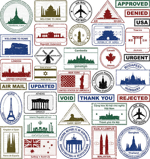 paszport znaczki - thank you angielski zwrot stock illustrations