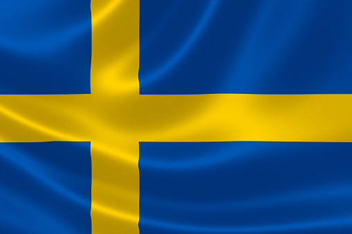 3D rendering of the flag of Sweden on silky fabric texture.