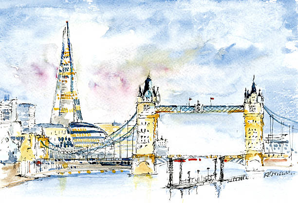 Londres s Shard, Ponte de Londres, Tower Bridge, Tower Hall - ilustração de arte vetorial