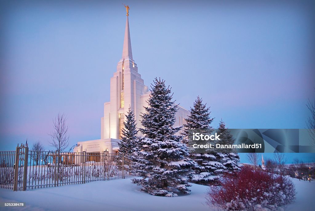 On High The stillness of a winter's morning at the Rexburg, Idaho Temple. Brigham Young University Stock Photo