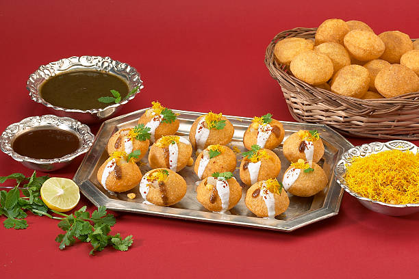 Dahi batata puri, Chat item, India stock photo