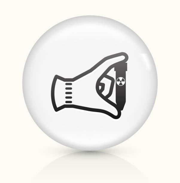 Nuclear Sample icon on white round vector button Nuclear Sample Icon on simple white round button. This 100% royalty free vector button is circular in shape and the icon is the primary subject of the composition. There is a slight reflection visible at the bottom. air pollution monitor stock illustrations
