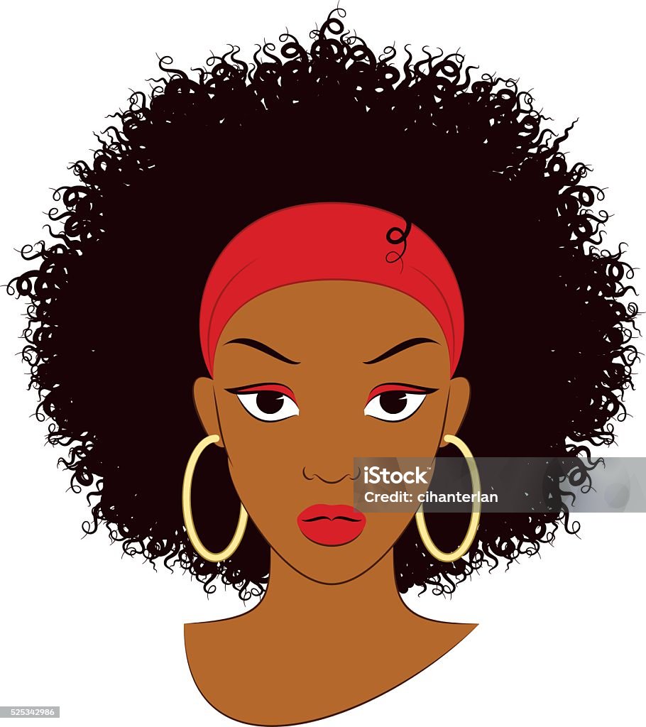 Afro Girl Vector Illustration of an Afro Girl with Curly Hair and Earrings Black Hair stock vector