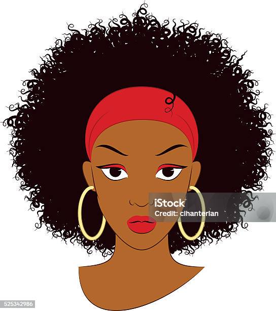 Afro Girl Stock Illustration - Download Image Now - Black Hair, Earring, Outline