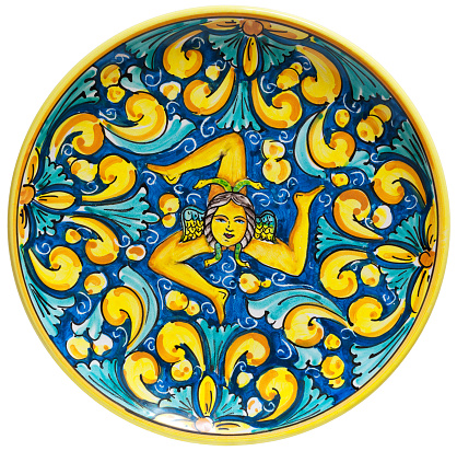 Beautiful blue and yellow ceramic glazed dish