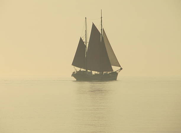 istock Sail boat in fog 525344524