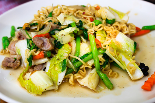 Stir fried Bean Sprouts - Thai food preparation.