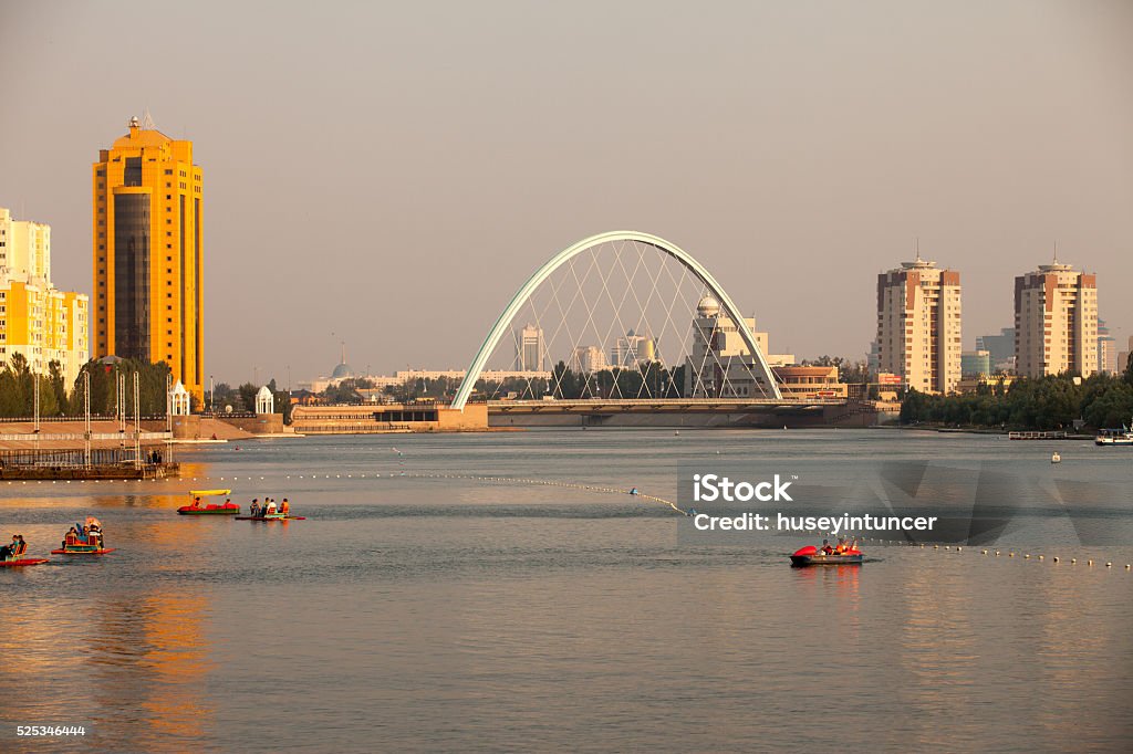 Bridge on the river Ishim. Astana View of the bridge over the river Ishim Astana - Kazakhstan Stock Photo