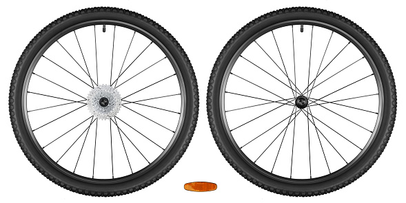 set of bicycle wheels isolated on white background