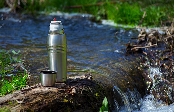 istock thermos tea tourists on the river bank 525347604