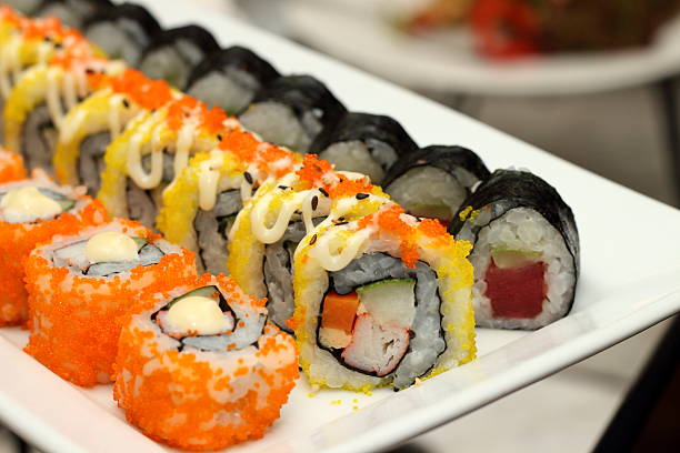 istock Japanese seafood sushi roll 525351857