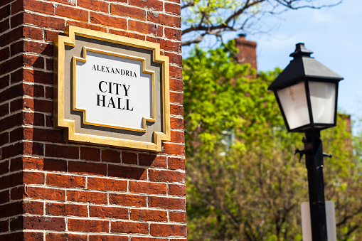 Sign for the City Hall in Alexandria, Virginia.