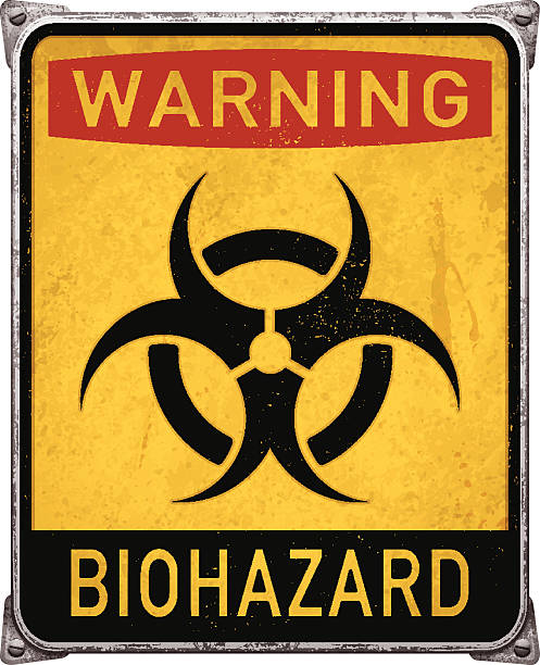 illustrazioni stock, clip art, cartoni animati e icone di tendenza di avvertenza di pericolo ambientale targhetta in metallo con rischio biologico symbol_vector - danger toxic waste hazardous area sign symbol