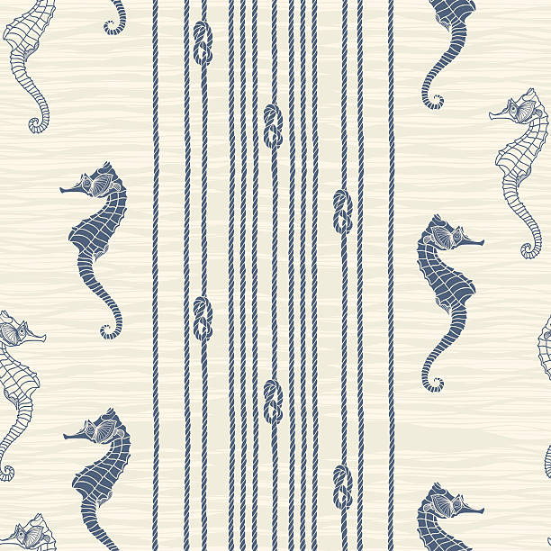 Seamless pattern with marine rope, knots and seahorses. Abstract marine background. rope tied knot string knotted wood stock illustrations
