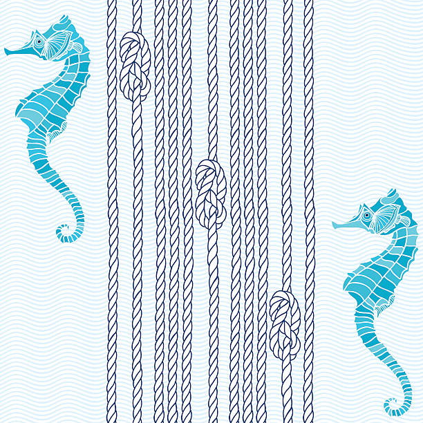 Seamless pattern with marine rope, knots and seahorses. Abstract marine background. rope tied knot string knotted wood stock illustrations