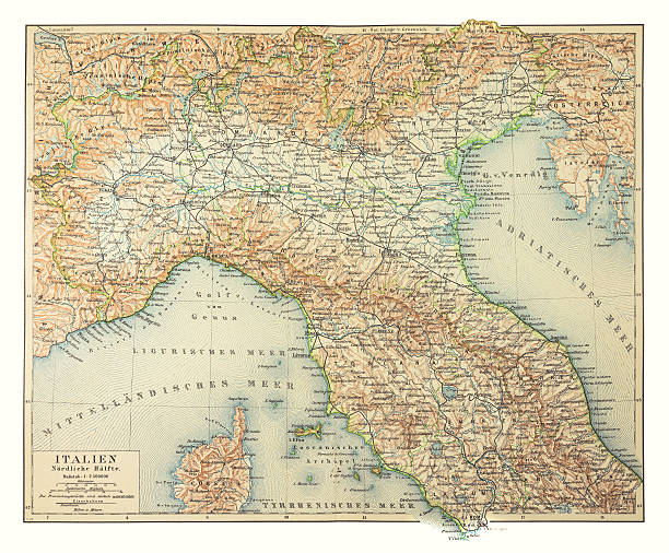 ilustrações de stock, clip art, desenhos animados e ícones de mapa do norte da itália 1895 - sicily map old cartography