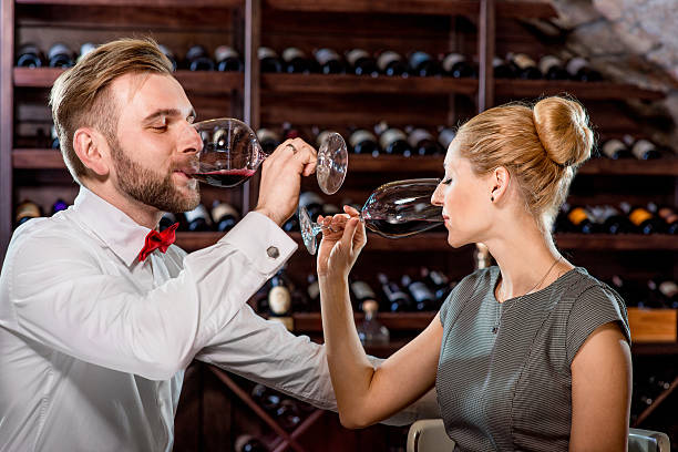 istock Couple having romantic wine tasting at the cellar 525355513