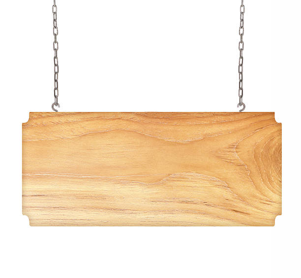 istock Wood sign from a chain isolated on white 525355847