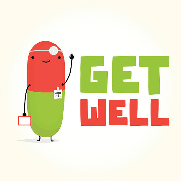 Get well with Doctor Pill Get well with Doctor Pill vector illustration card get well soon stock illustrations