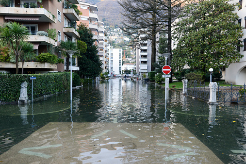 Inundation of lake Maggiore at Locarno on Switzerland