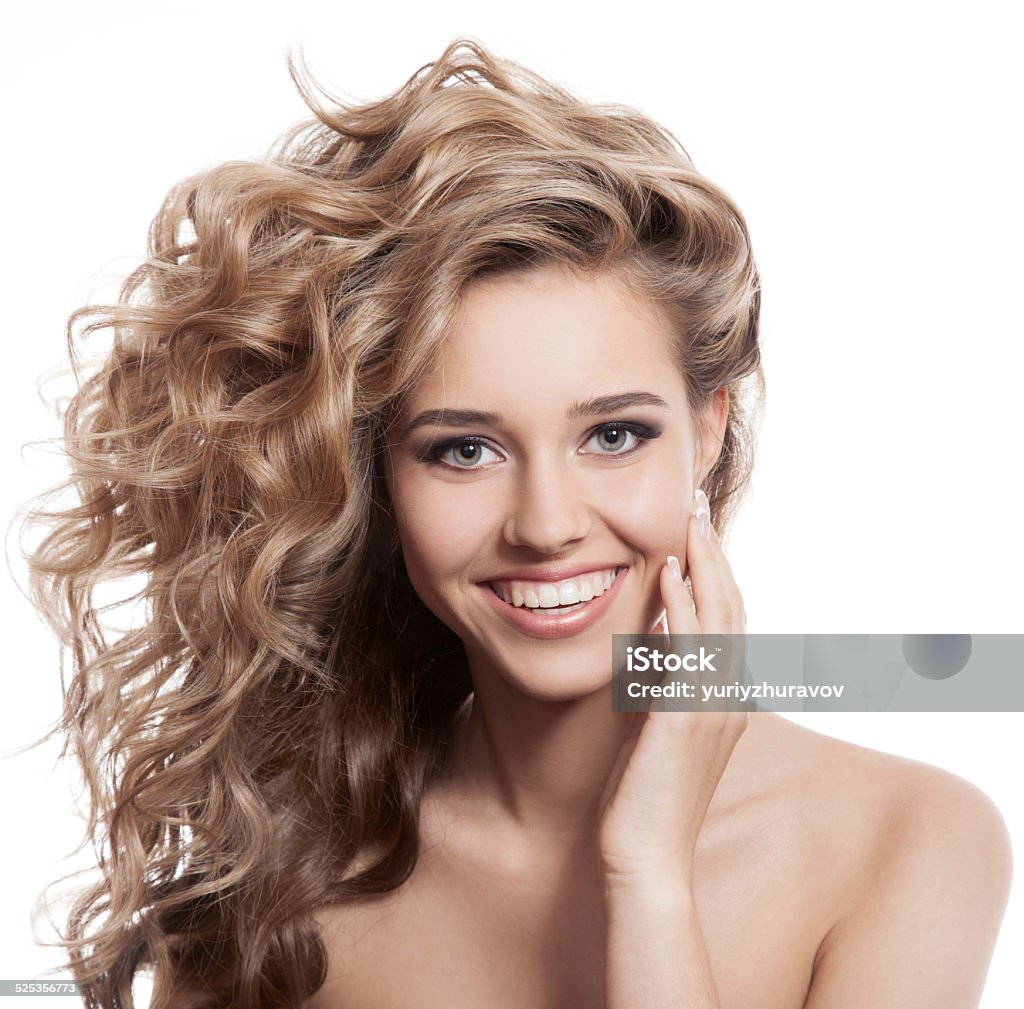 Beautiful smiling woman portrait on white background Wave Pattern Stock Photo