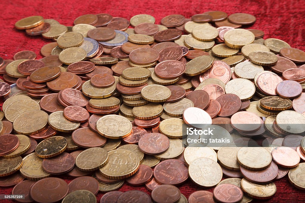 Money: Euro Coins Euro Coins on deep red velvet Bank Account Stock Photo