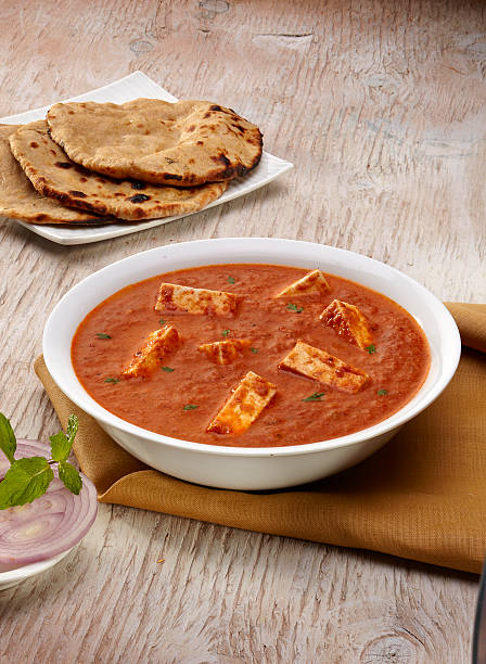 Paneer Tikka Masala curry with roti, Indian food, India stock photo