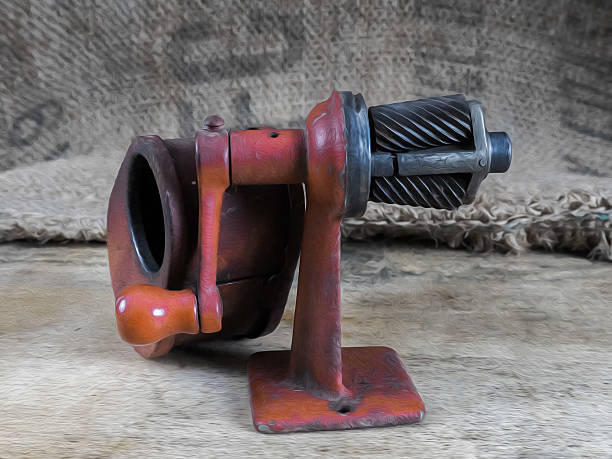 istock Pencil Sharpener,on wood desk with burlap sack 525358586
