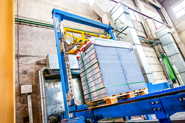 istock Stack of precast concrete slabs in a house-building factory 525359946