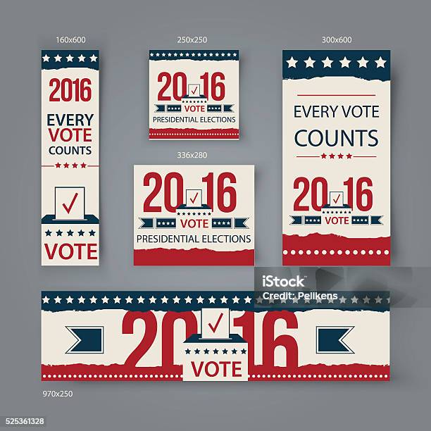 Voting Banners Vector Set Design Us Presidential Election In 2016 Stock Illustration - Download Image Now