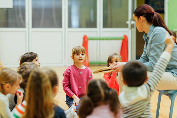 istock Preschool teacher and children in classroom 525364186