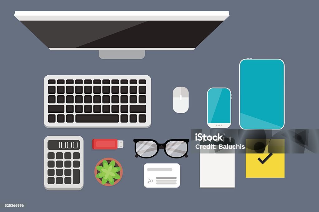Flatlay Computer Flat Lay Technology Stock Illustration - Download Image Now - Business ...
