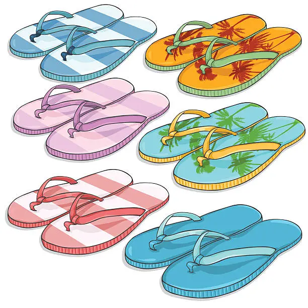 Vector illustration of Vector Set of Cartoon Beach Slippers