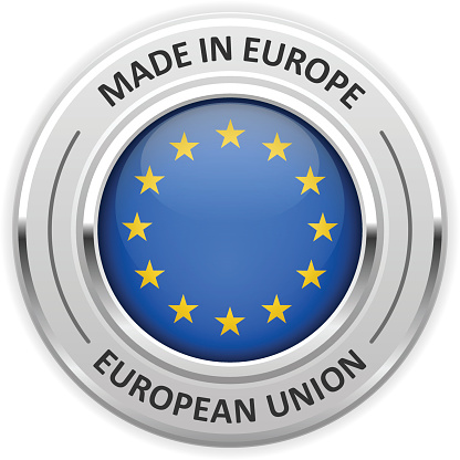 Silver medal Made in European Union (EU) with flag