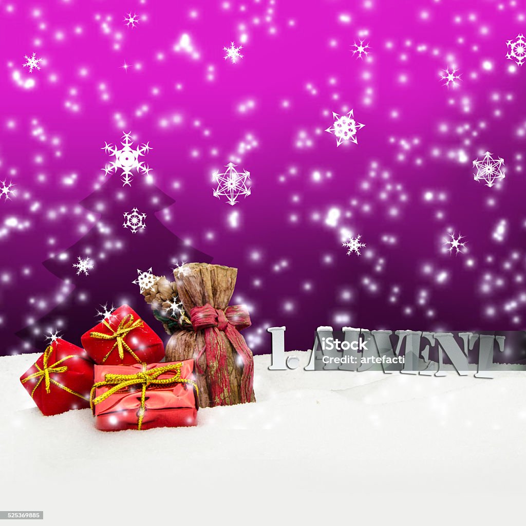 1. Advent - gifts - pink - Snow 1. Advent - gifts - pink - Snow - Christmas Advent Stock Photo