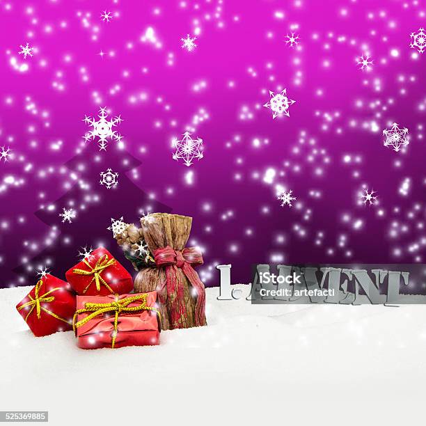 1 Advent Gifts Pink Snow Stock Photo - Download Image Now - Advent, Arrangement, Backgrounds