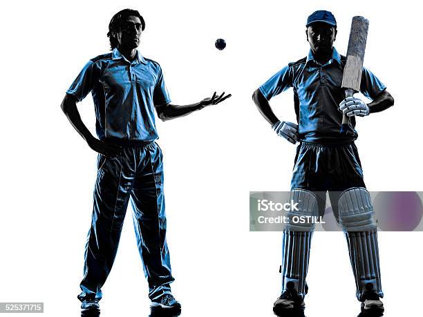 Two Cricket Players Silhouette Stock Photo - Download Image Now - Cricket Player, In Silhouette, Batsman