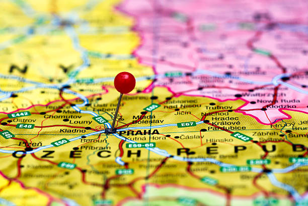 istock Prague pinned on a map of europe 525378435